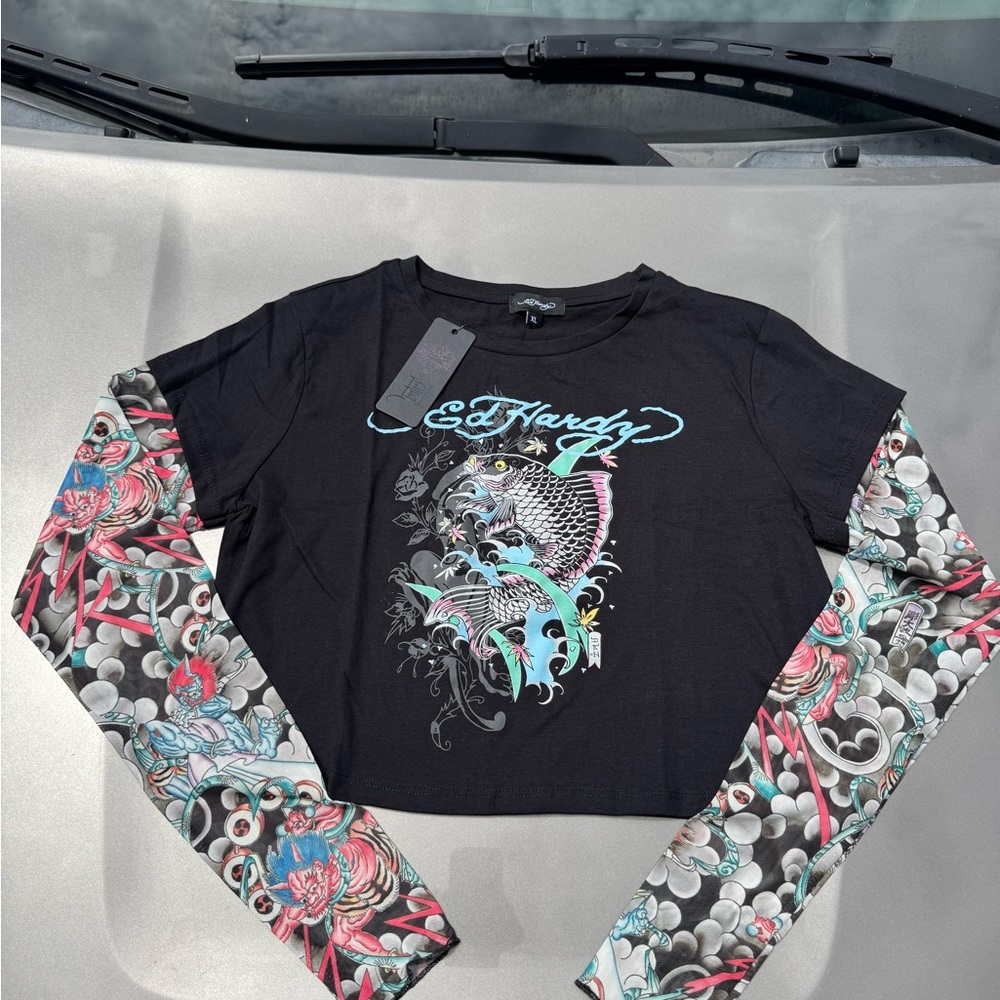 Ed Hardy Black Graphic Women's Top